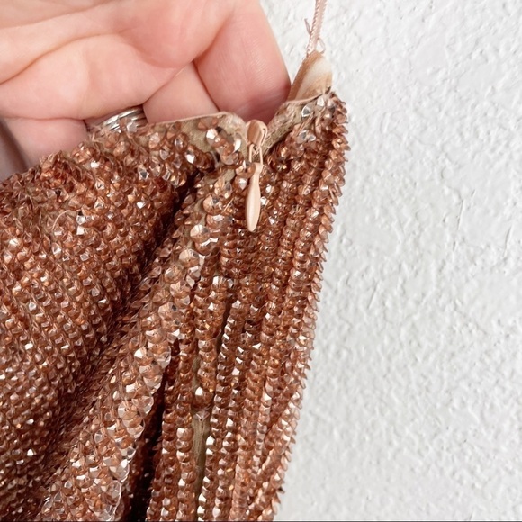 Retrofete Ella Sequin One Shoulder Mini Dress in Bronze Gold Metallic Cocktail - Picture 8 of 9